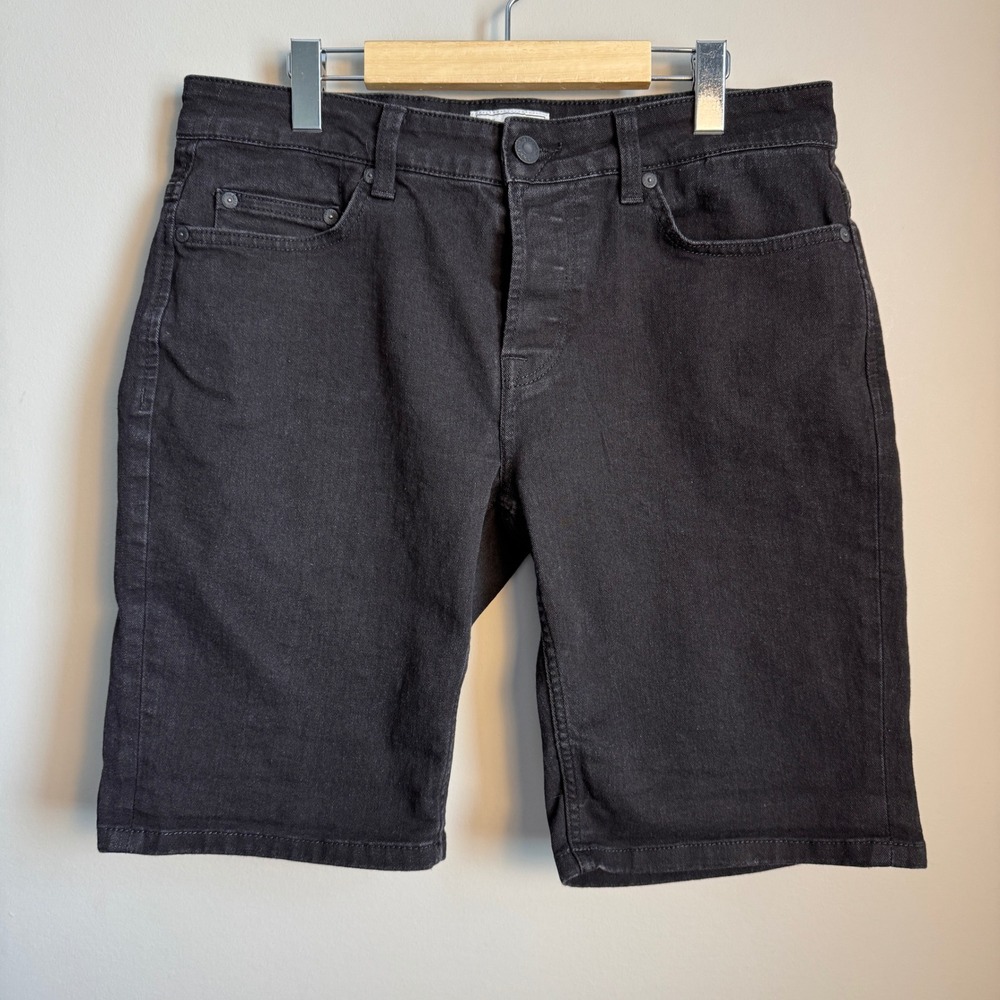 Only & Sons Mens Black Denim Button Fly Bermuda Jean Shorts Size 32‎ (actual 34)